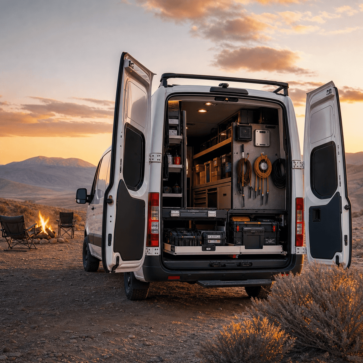 Converted camper van set up for mobile travel